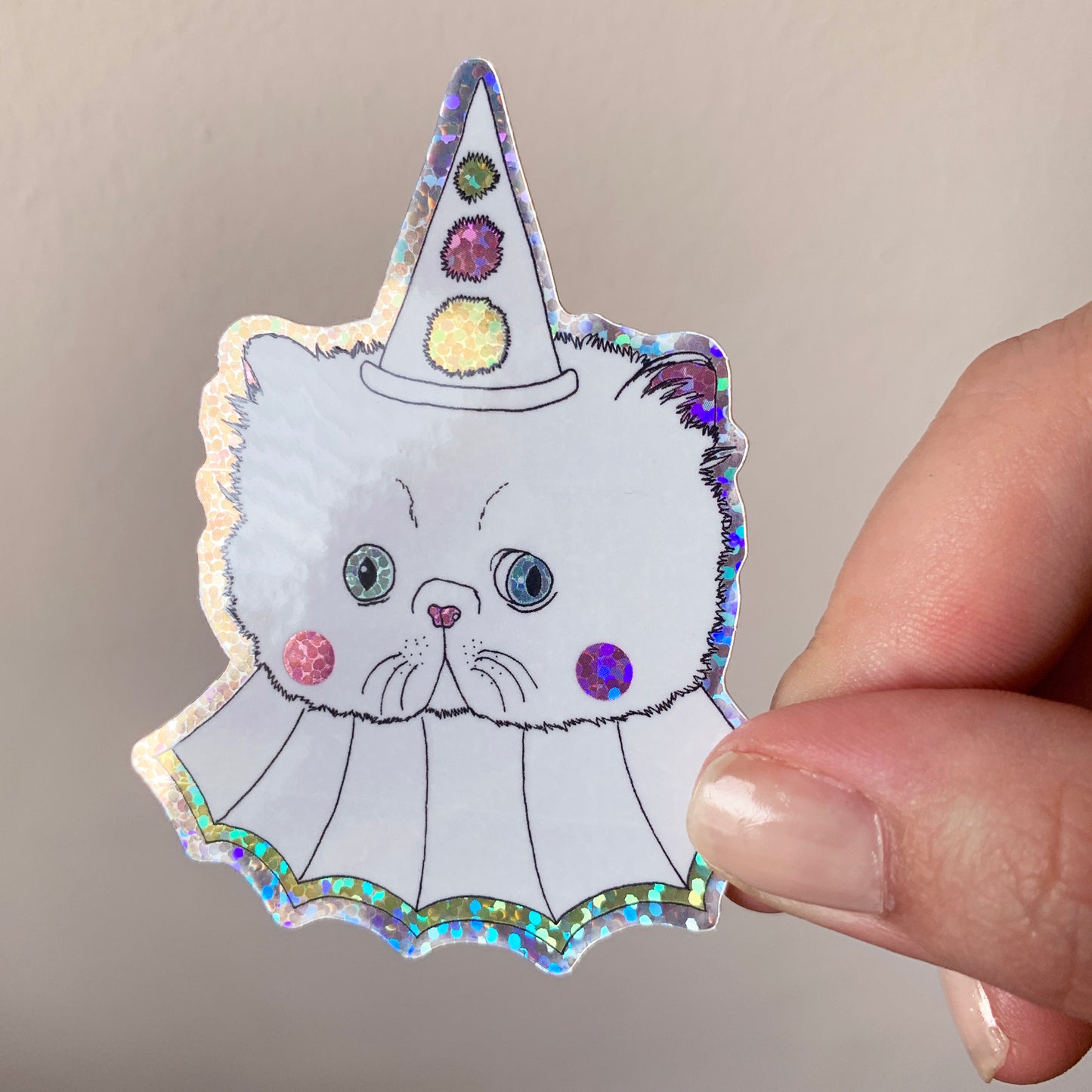 Glittery Cat Clown Sticker