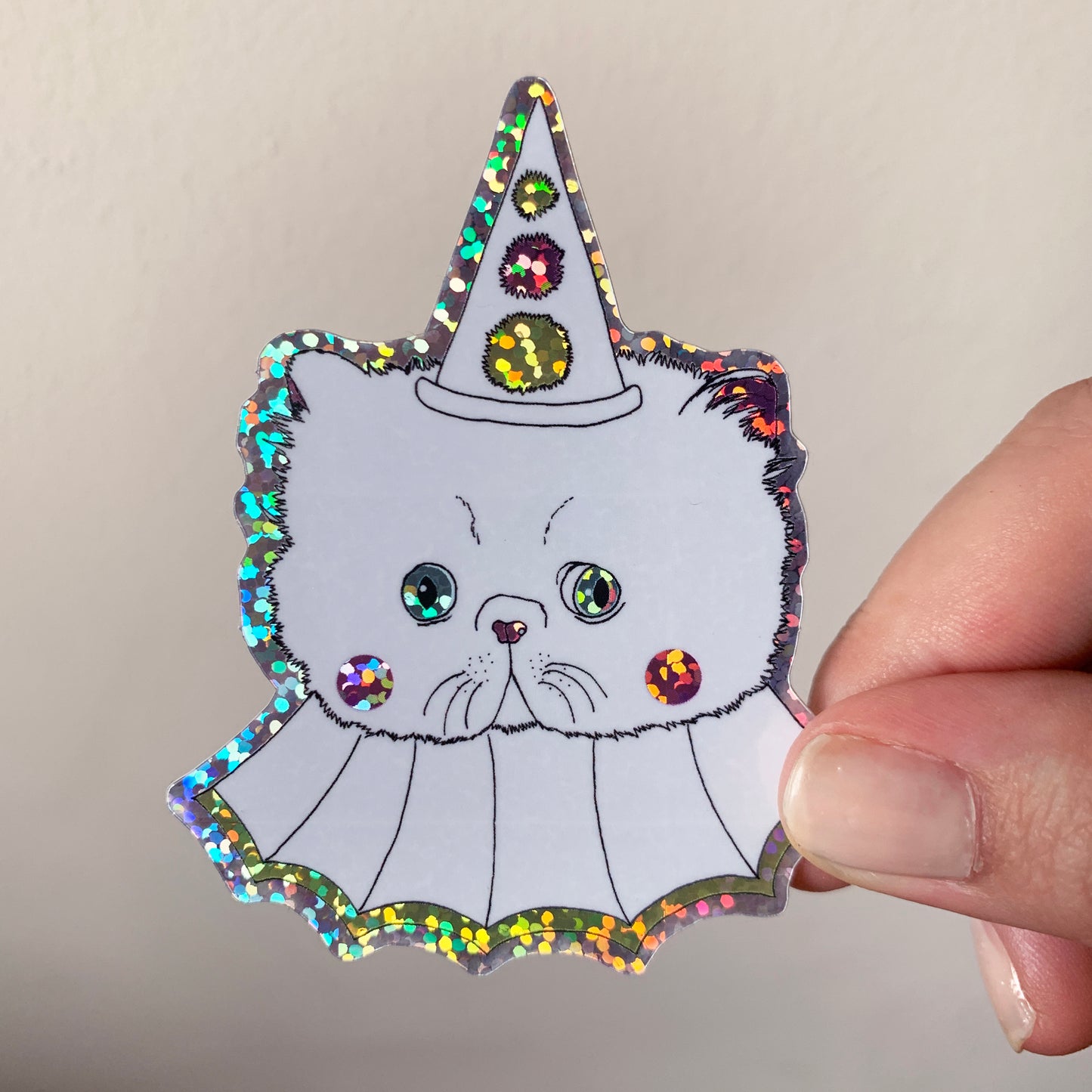 Glittery Cat Clown Sticker